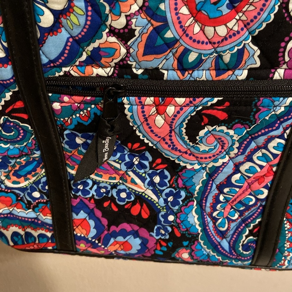 VERA BRADY FLORAL Parisian paisley TOTE WITH Blk LEATHER STRAPS 14in strap - Picture 5 of 12
